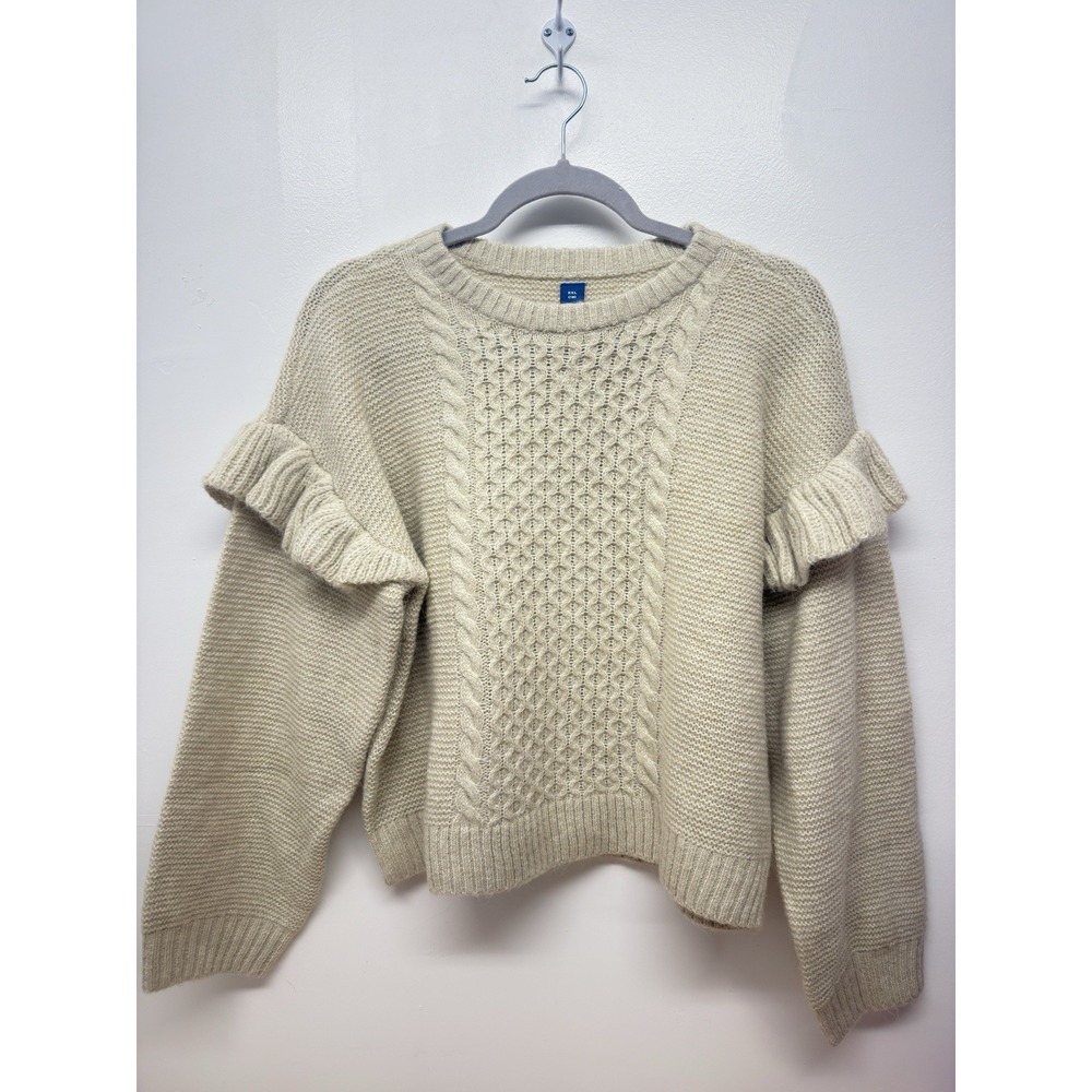 Old Navy Ivory Knit Pointelle Ruffle Trim Crew Neck‎ Long Sleeve Sweater XXL #51